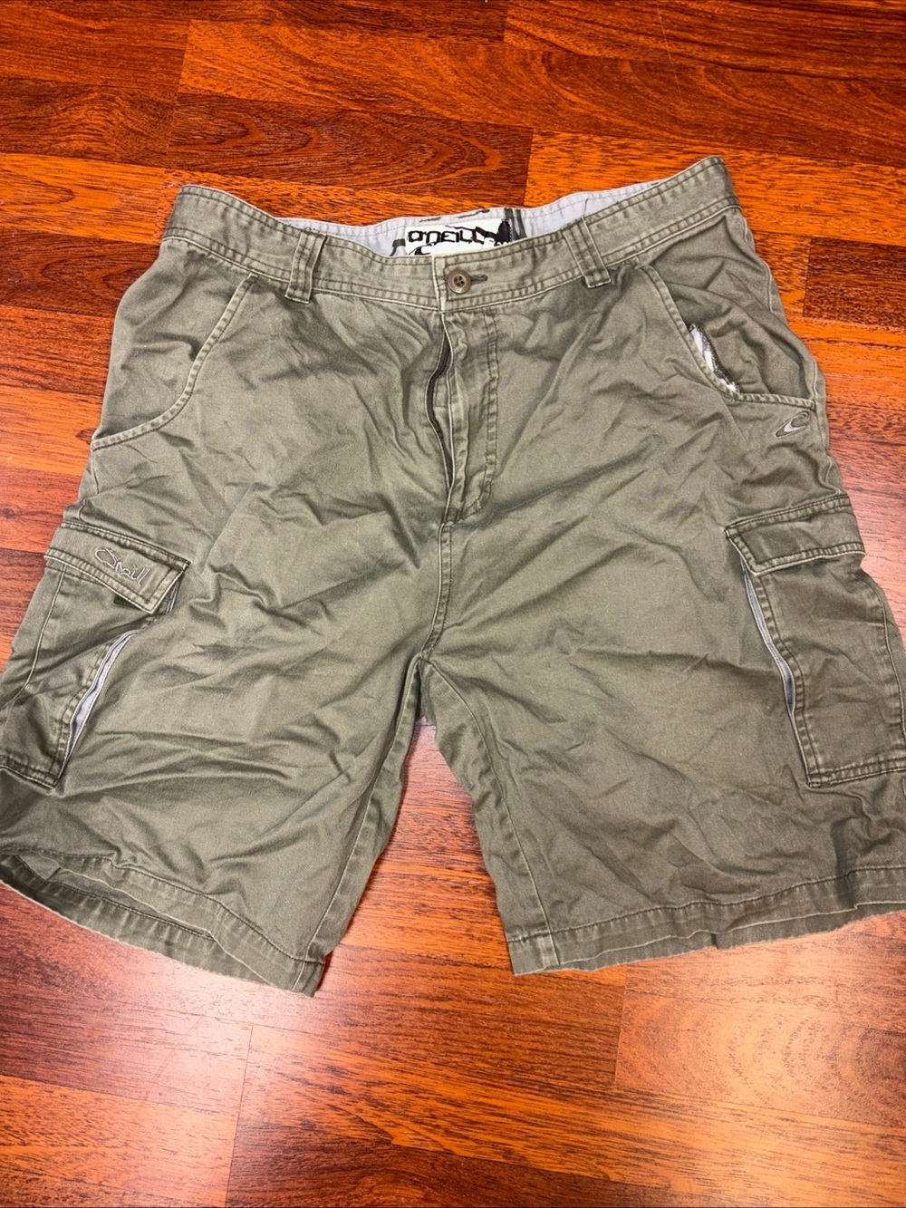 O'Neill Cargo Shorts Mens 36 Sage Green Canvas Logo Beach Surf Summer